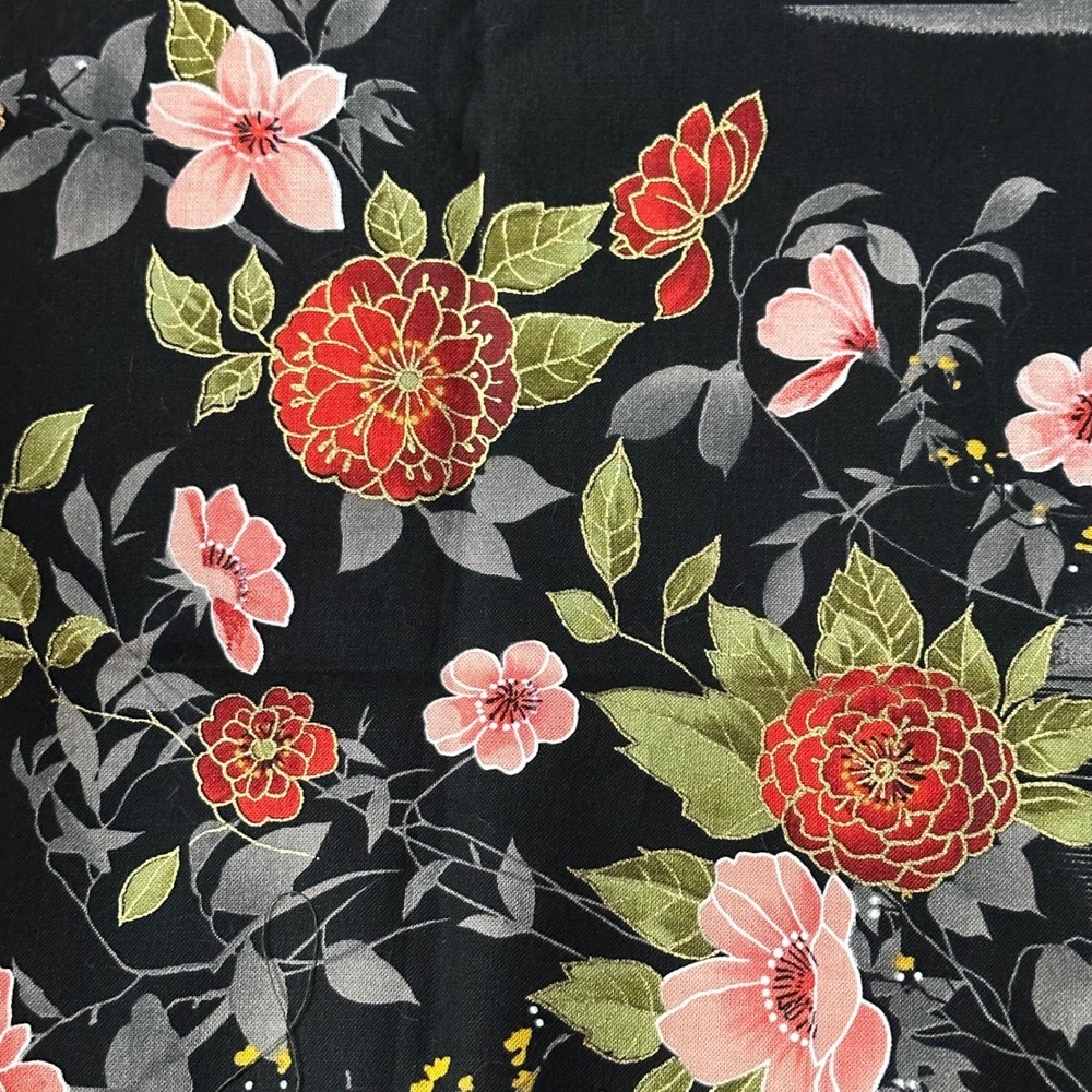 Timeless Treasures 2000 Lotus CM2724 Black Floral Metallic Cotton Fabric 3 Yards